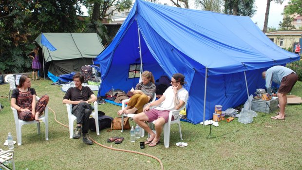 Tent city at Australian High Commission in Nepal. 