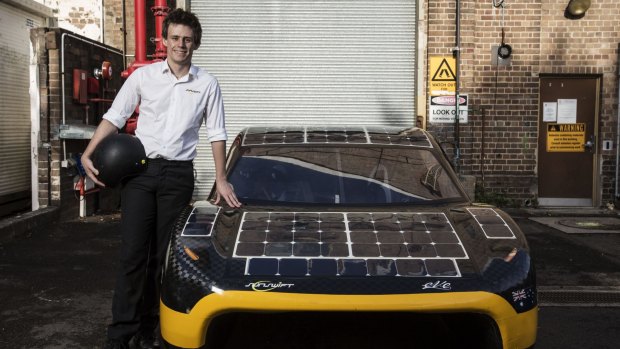 Fastest car: Sunswift Project Manager Hayden Smith poses with the car which beat a world speed record for electric vehicles.