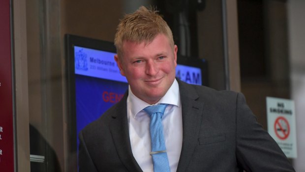 United Patriots Front leader leader Blair Cottrell outside Melbourne Magistrates Court