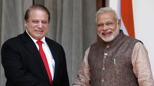Pakistani Prime Minister Nawaz Sharif with his counterpart in India, Narendra Modi, in Delhi last year. Pakistan's missile test is expected to strain ties.