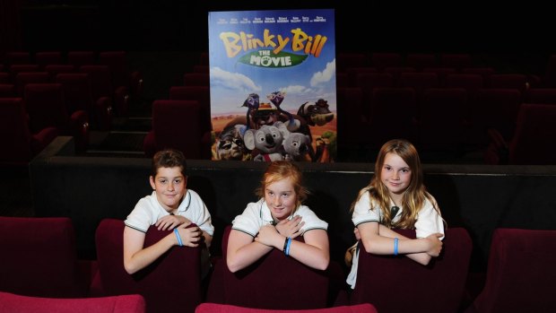 Year 6 students, from left, Mitchell Schmidt aged 11 of Oxley,  Brianna Gray aged 11 of Monash and Lucy Cunningham aged 11 of Kambah are school friends of Tara Costigan's sons who are putting together a special preview screening of Blinky Bill the movie at Limelight Cinemas in Tuggeranong to raise money for the Tara Costigan Foundation. 