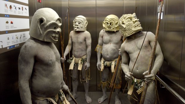 The Asaro Mud Men are in residence at the Australian Museum for the school holidays.