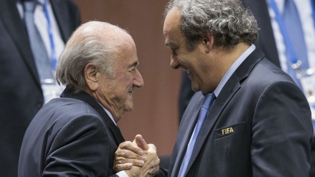 Sepp Blatter is greeted by UEFA president Michel Platini last year.