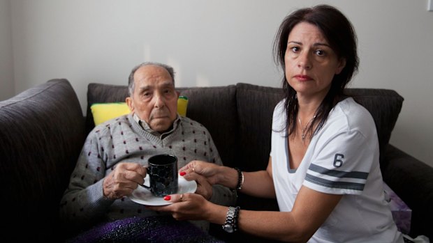 Domenica Vevile with her father Giovanni who needs care at his home in Wetherill Park.