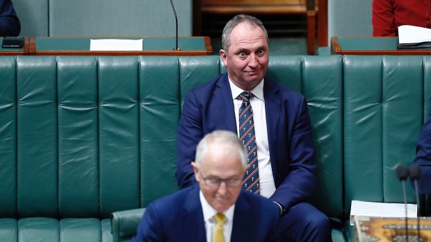 Deputy Prime Minister Barnaby Joyce and Prime Minister Malcolm Turnbull during question time on Monday.