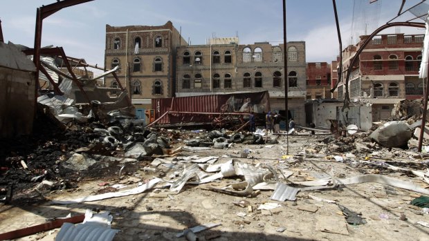 This food storage warehouse was destroyed by a Saudi-led air strike on Sanaa, Yemen in October.