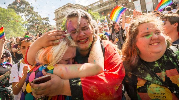 Thousands of Melbournians turned out to celebrate the 'Yes' vote.