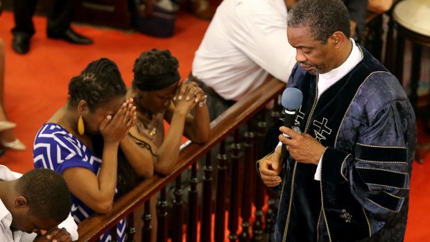 The Reverend Dr Norvel Goff leading church during the worship service at Emanuel A.M.E. Church in Charleston, South Carolina.