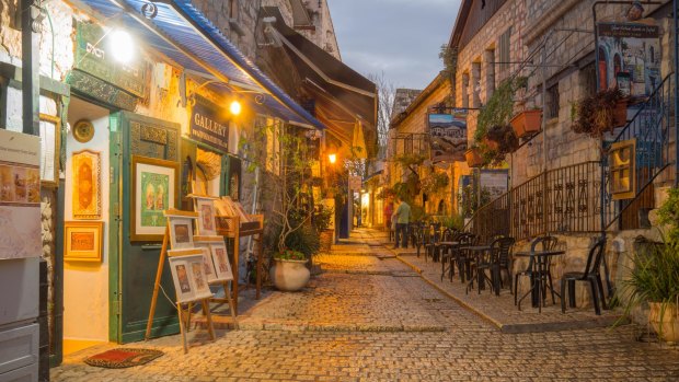 Twilight in the town centre of Tzfat, Israel.
