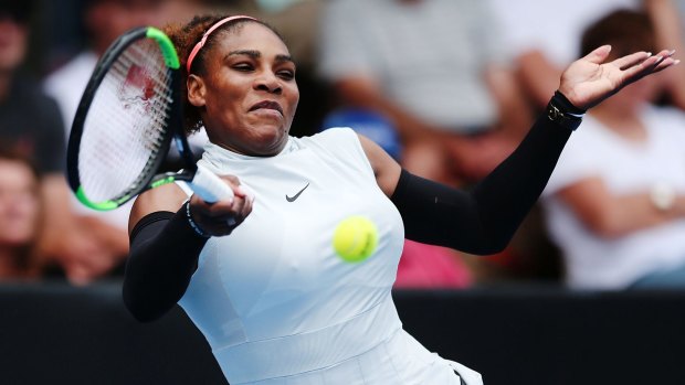 American Serena Williams on her way to defeating France's Pauline Parmentier at the ASB Classic in Auckland.