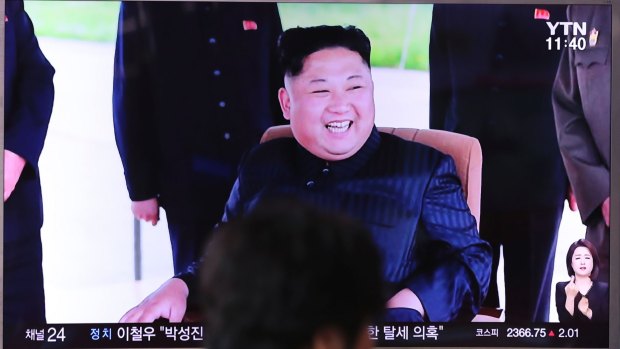North Korean leader Kim Jong-un on TV in South Korea this week.