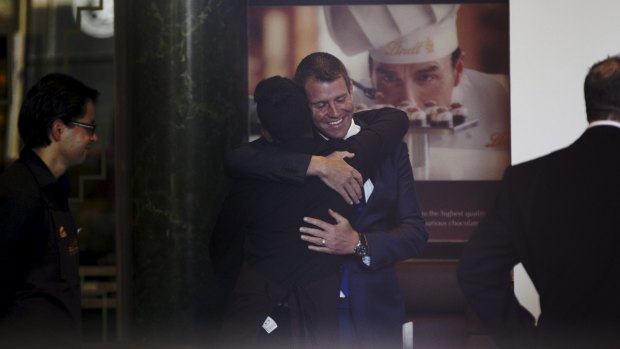 NSW Premier Mike Baird visits the Lindt cafe.