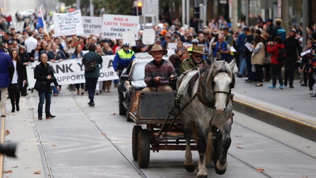 A horse-drawn cart  joined protesters on Wednesday.