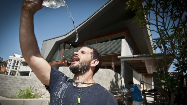 Carpenter Buddy Kirner cools off in Brisbane.