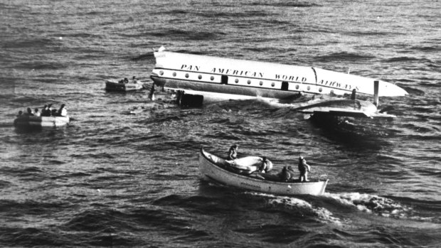 The wreckage of Pan Am Flight 6 after it ditched in the Pacific in 1956. 