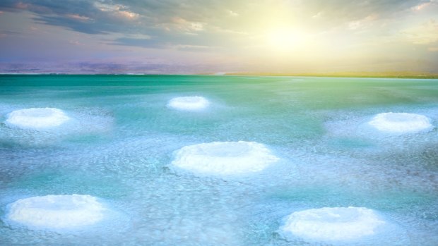 Dead Sea and salt little islands.