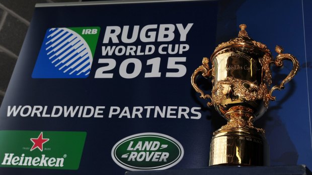 The William Webb Ellis trophy presented to the winner of the Rugby World Cup tournament.