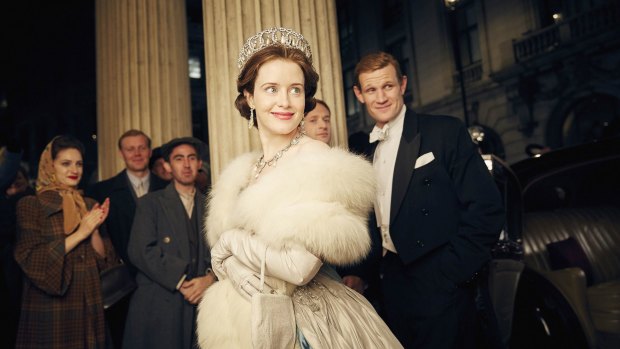 Claire Foy as Queen Elizabeth II  and Matt Smith as Prince Philip in The Crown.
