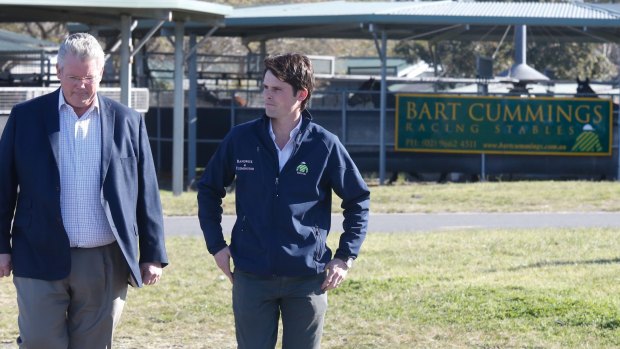 Trainer Anthony Cummings and Bart's grandson, James Cummings. speaking about the
death of  Bart Cummings at Royal Randwick Racecourse. 