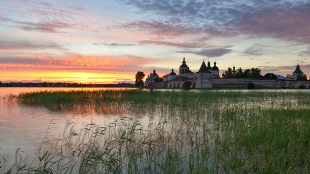 Sunset near the Kirillo-Belozersky monastery, Kirillov, Vologda region, Russia.