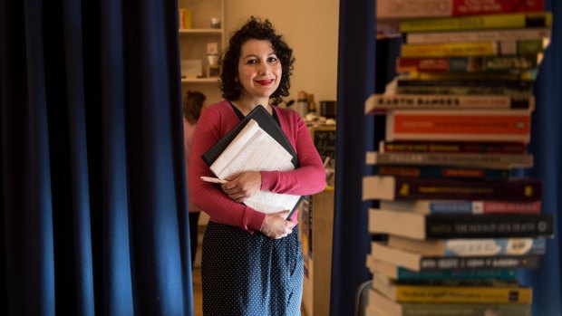 Sonya Tsakalakis is helping people find something to read at the School of Life cafe. 
