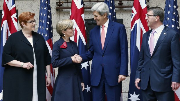 Payne with (from left) Foreign Affairs Minister Julie Bishop, US Secretary of State John Kerry and US Defence Secretary Ash Carter in Boston in October.