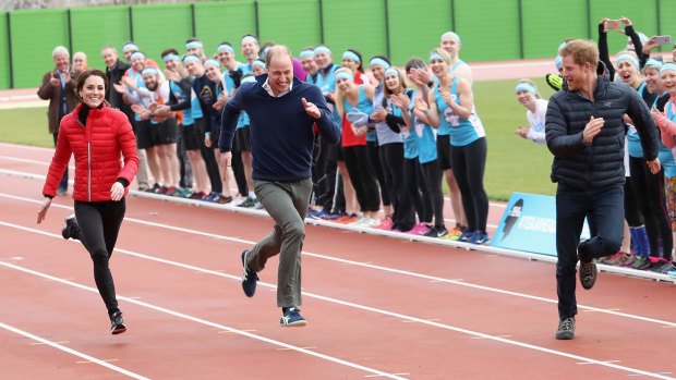 Kate glided along, while William struggled to match Harry's speed.