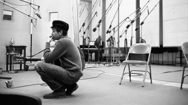 Bob Dylan in the studio early in his career.