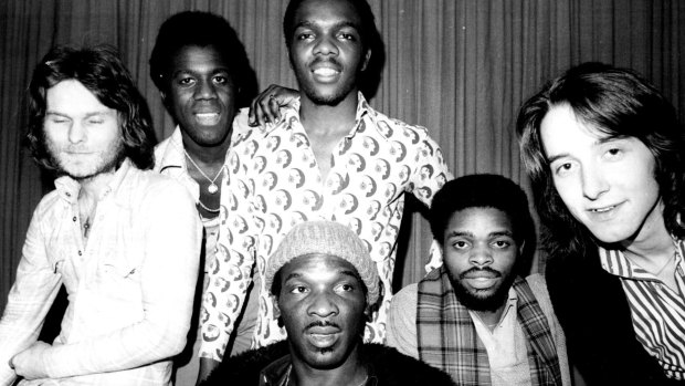 Clem Curtis (centre front) was the only original member of the Foundations when they toured Australia in 1975.