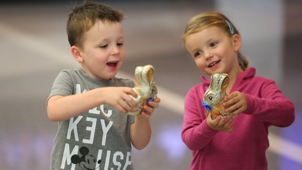 Children were delighted when they found Easter bunnies on the baggage carousel at the Canberra Airport.