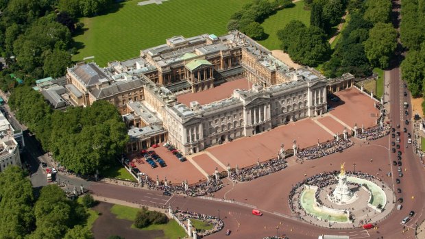 Buckingham Palace and its grounds in central London.