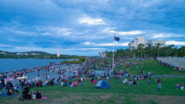 Chris Blunt's winning shot of crowds gathering on the shore of Lake Burley Griffin for Skyfire 2014.