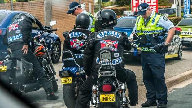 ACT policing make their presence felt in Wollongong street Fyshwick, the home of the Rebels bikie clubhouse.