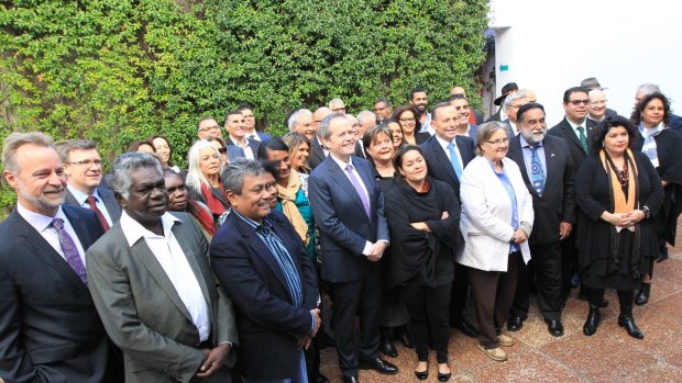 Prime Minister Tony Abbott and Bill Shorten meet with National Indigenous Leaders last month.