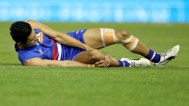 Injury fears: Lin Jong of the Bulldogs.