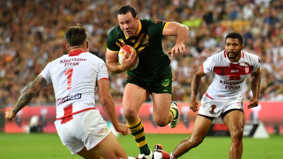 Momentum: Boyd Cordner skips out of a tackle to launch himself at the try line before scoring the game's only try.