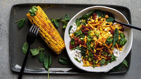 Slice the kernels into the chaat or eat the corn straight off the cob - you choose.