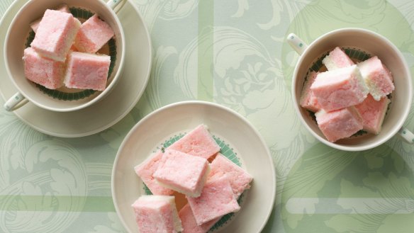Pretty in pink: Coconut ice slice.