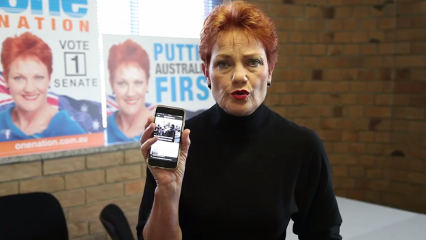 Pauline Hanson spruiks the Newzulu app in her video.