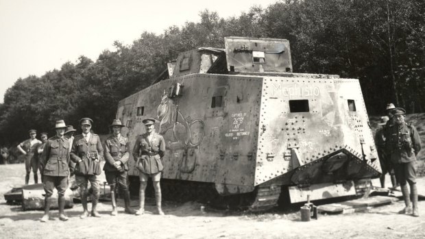 Mephisto after being captured during World War I. It is the last surviving German A7V Sturmpanzerwagen in the world.