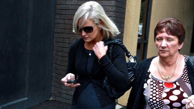Denied knowledge of bruises: Tara-Rae Maxwell leaves the Coronor's court on Monday after giving evidence into the mysterious death of her son Darcy Atkinson in 2012. 