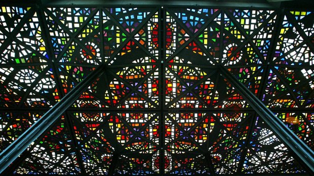 Leonard French's stained-glass ceiling in the Great Hall of the National Gallery of Victoria.