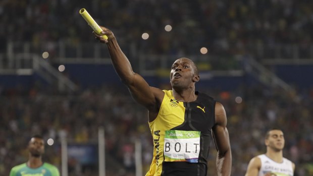 Simply the best: Usain Bolt celebrates after gold medal number nine.