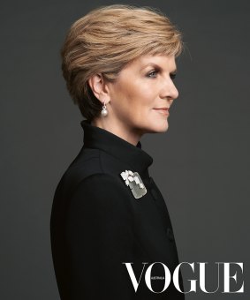 Julie Bishop as she will appear in the August issue of <i>Vogue</i>.