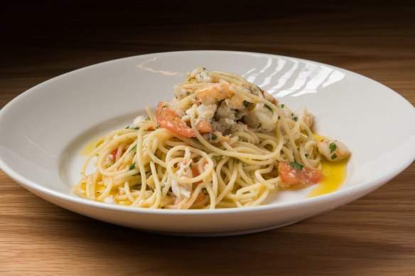 Go-to dish: Spaghettini with prawn, crab and soave.