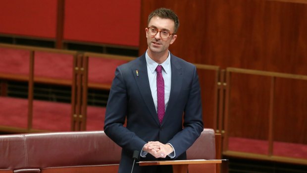 Greens senator Robert Simms delivers his first speech to the Senate on Tuesday.