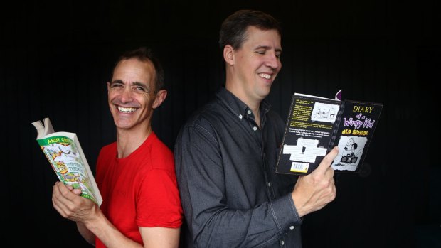 Jeff Kinney (right) says many children's authors such as Andy Griffiths (left) or David Walliams are "born performers".