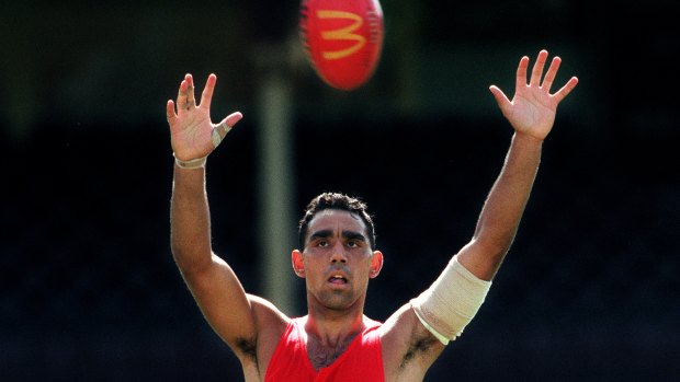 Goodes trains at the SCG during his debut season in 1999. Photo: Craig Golding