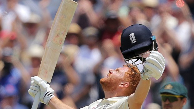 Riposte: Jonny Bairstow rejoices after bringing up his ton