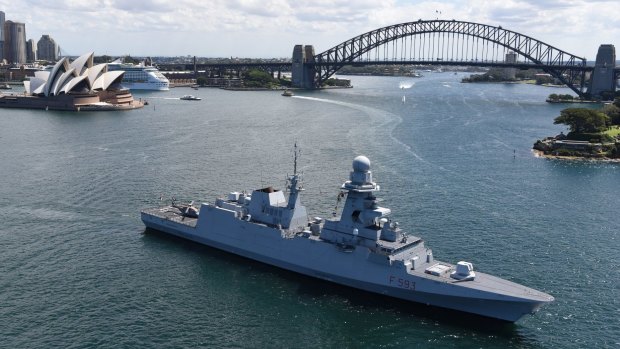 The Italian navy's FREMM frigate Carabiniere visiting Sydney in 2017.